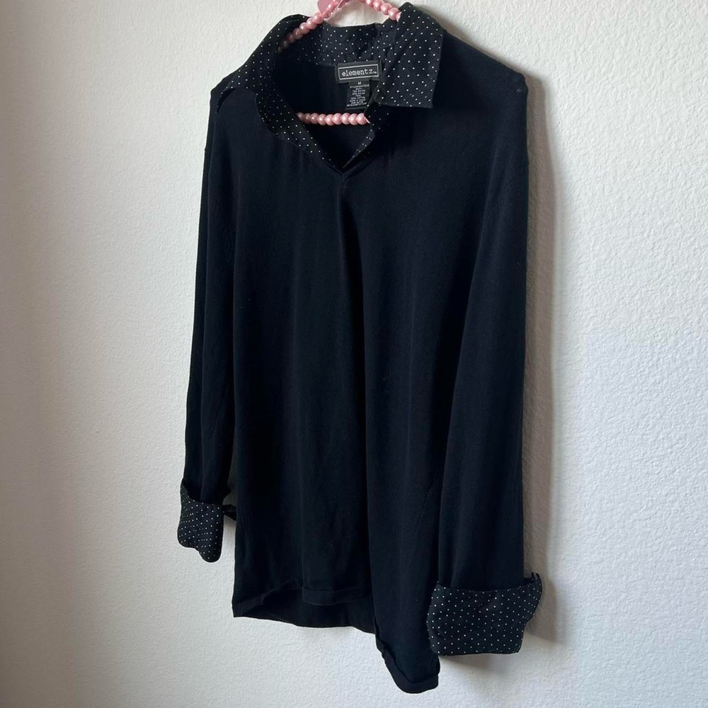 polka dot trim layered black sweater shirt